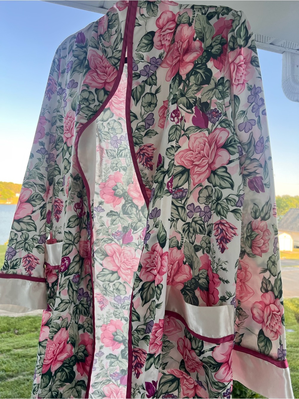 Floral Pink Satin-Trim Robe - Women’s Intimates & Sleepwear